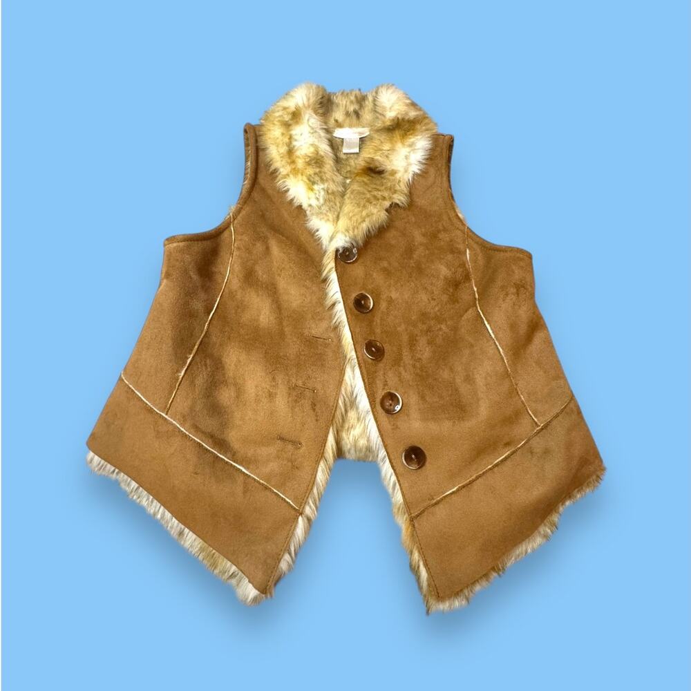 Soft Surroundings Faux Suede Shell Faux Fur Lined Button Down Vest Size M